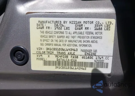 2006 Nissan Sentra 1.8 z USA, uszkodzony, nr VIN 3N1CB51D36L643463
